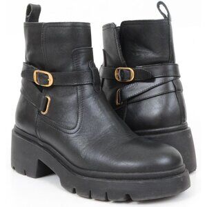 Steve Madden Womens 7.5 Coletta Leather Lug-Sole Buckle Combat Punk Goth Booties